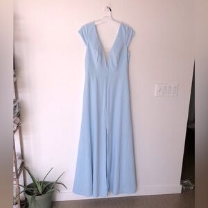 Azazie Blue Flutter Sleeve Plunge Neck Gown pre-owned excellent condition